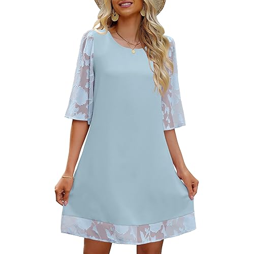 LookbookStore 3/4 Sleeve Dress for Women Shift Cute Summer Tunic Floral Lace Dresses