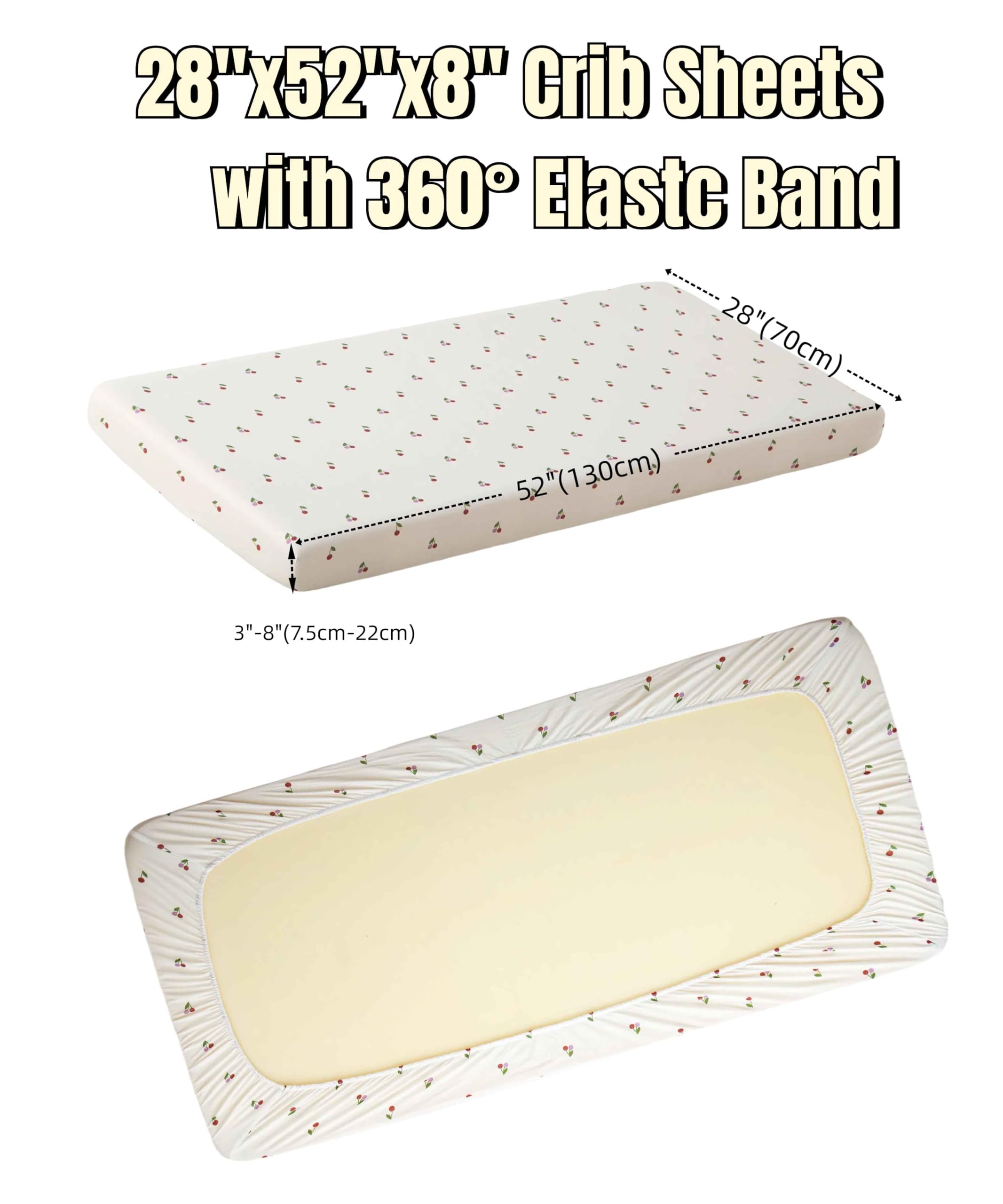 SDY Paquete de 2 sábanas para cuna para niños y niñas, sábana bajera ajustable de jersey suave, bonita sábana de colchón estampada para cuna de 52 x 28 x 8 pulgadas (cereza)