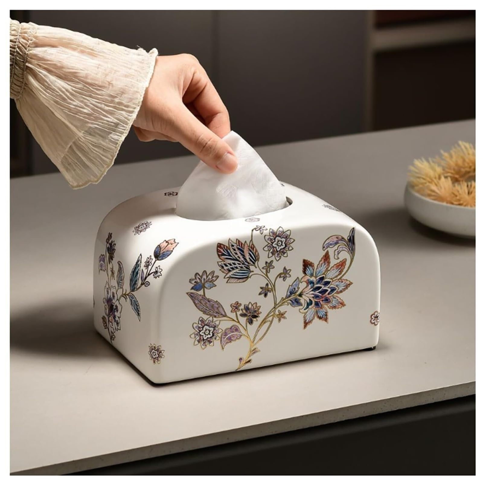 Tissue Dispenser Box Box Cover Floral Decorative Tissue Holder, Rectangle For Bathroom Apartment Must Haves(C)