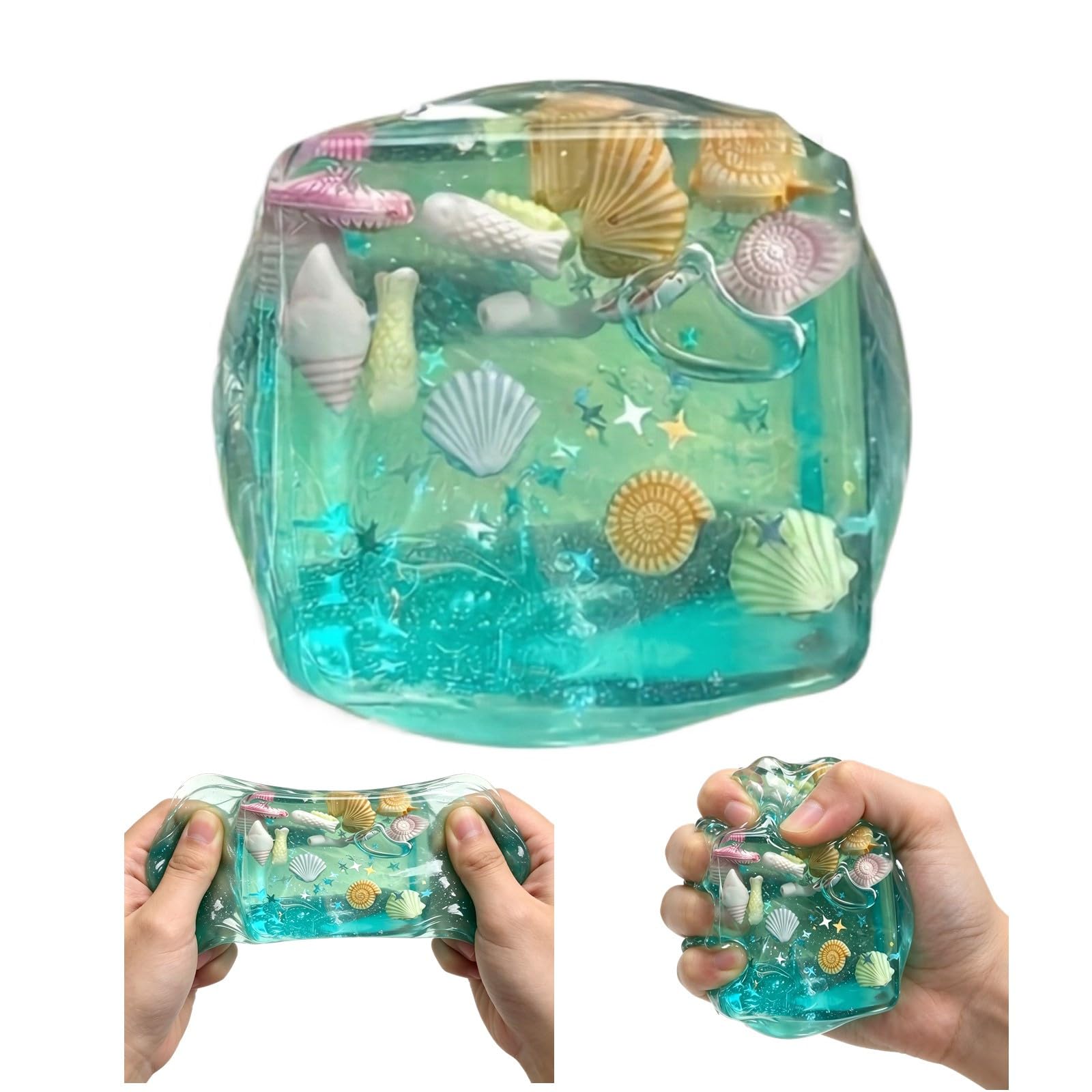 Ice Cube Squishy Fidget Toy, Slow Rising Squishies Sparkle Stress Relief Squeezer, Cute Sequins Shell Sensory Squishy Stress Ball, Blue Pink Decompression Toy for Adults Desktop.(7#Blue Cube)