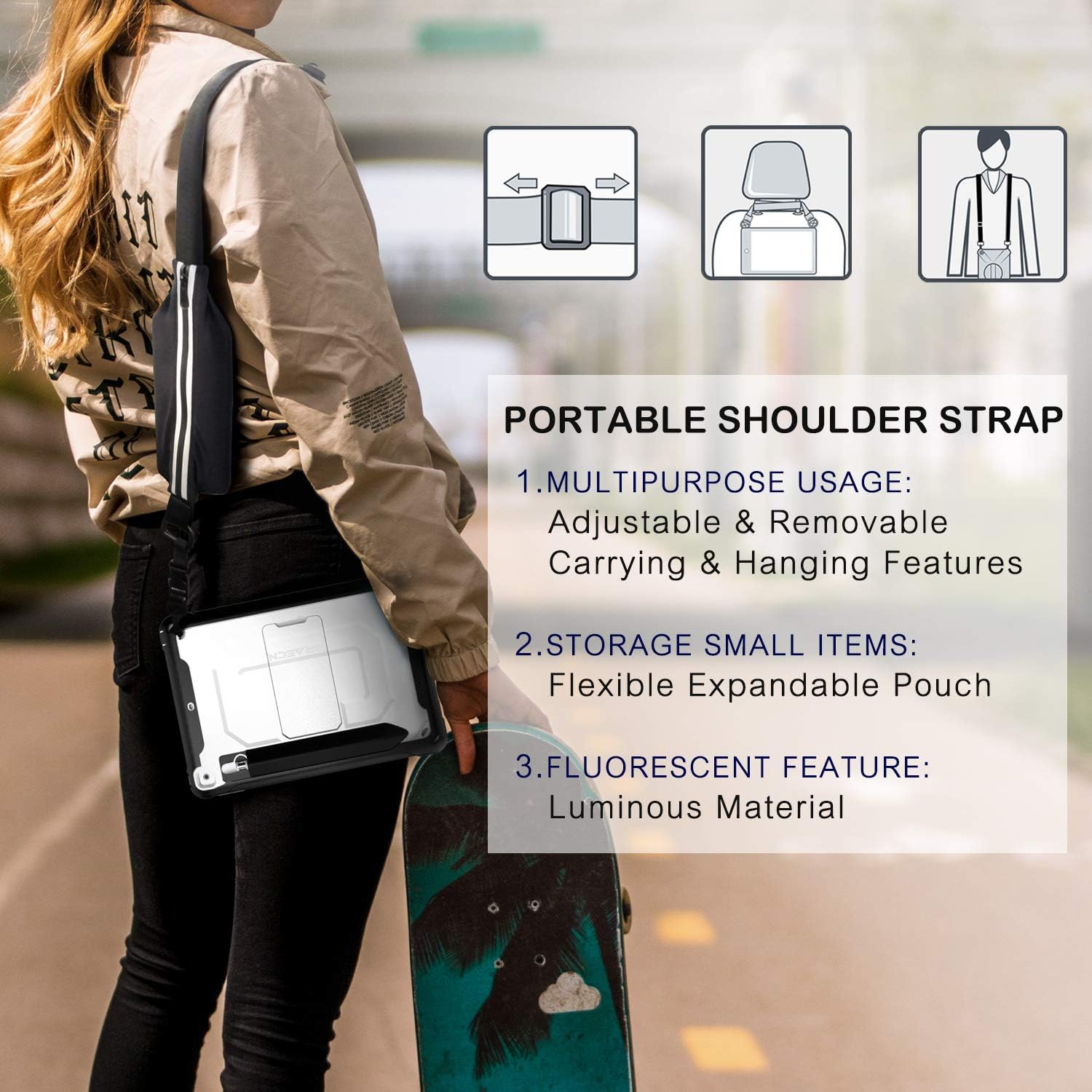 Gеt Dіѕсоunt 70% Prісе BRAECN iPad 8th/7th Generation Case with Pencil Holder and Screen Protector, Protective Shockproof Case with Carrying Strap, Kickstand, Storage Pouch, Pencil Cap Holder for iPad 10.2 2020/2019- White