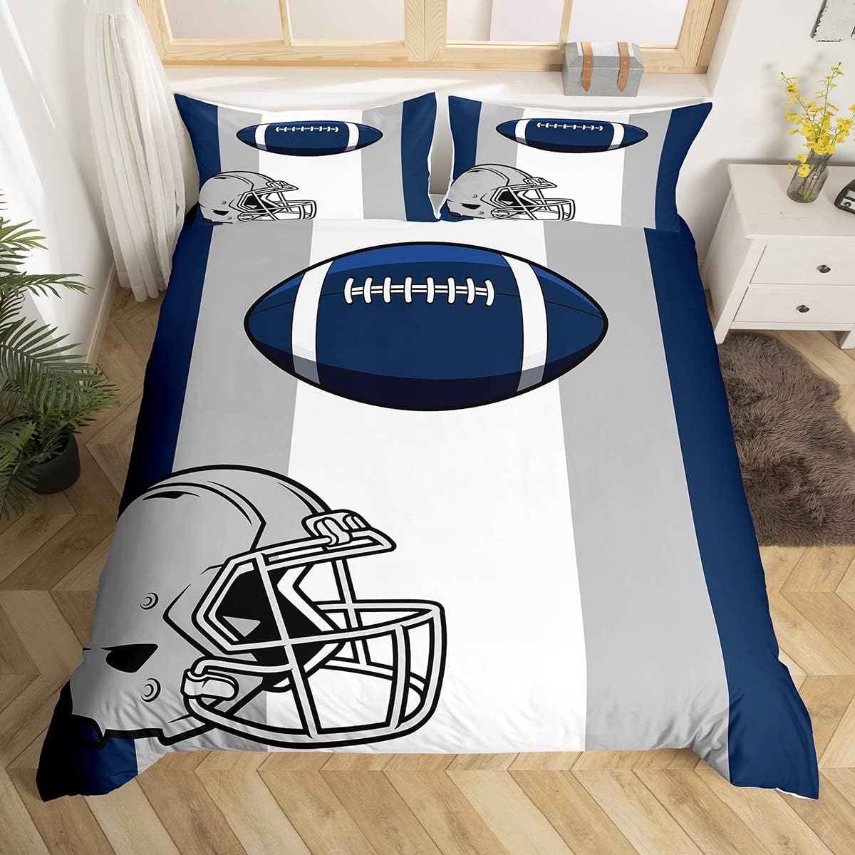 Loussiesd Children's Football Bed Linen Set 155 x 220 cm Rugby Sports