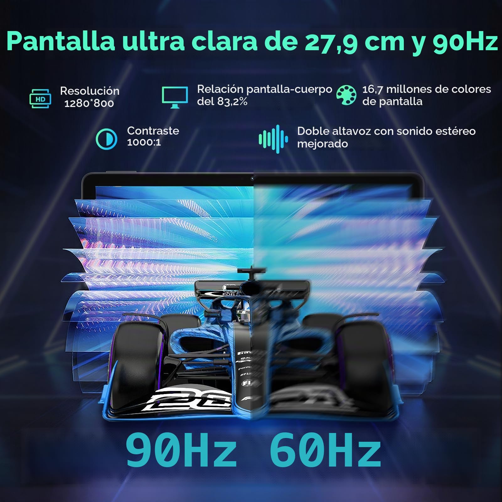 U11 Android 16 Tablet 11 Pulgadas, 16GB RAM+128GB ROM/2TB TF Tableta para Niños, Batería 8580 mAh, HD 90Hz, 13MP+5 MP/WiFi 5G/Face ID/Widevine L1/GMS/GPS/OTG/Audio 3.5mm Jack Tablets Gaming