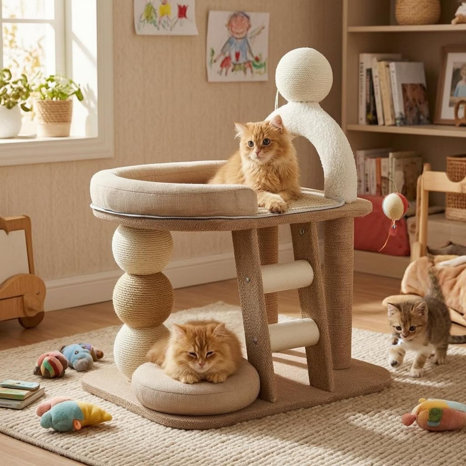 Harilla Struttura Arrampicata per Gatti Palestra Gatto Multilivello con Letto Superiore Tiragraffi Sisal Giochi Palle Adatto per Appartamenti Piccoli Studi Spazi Ristretti