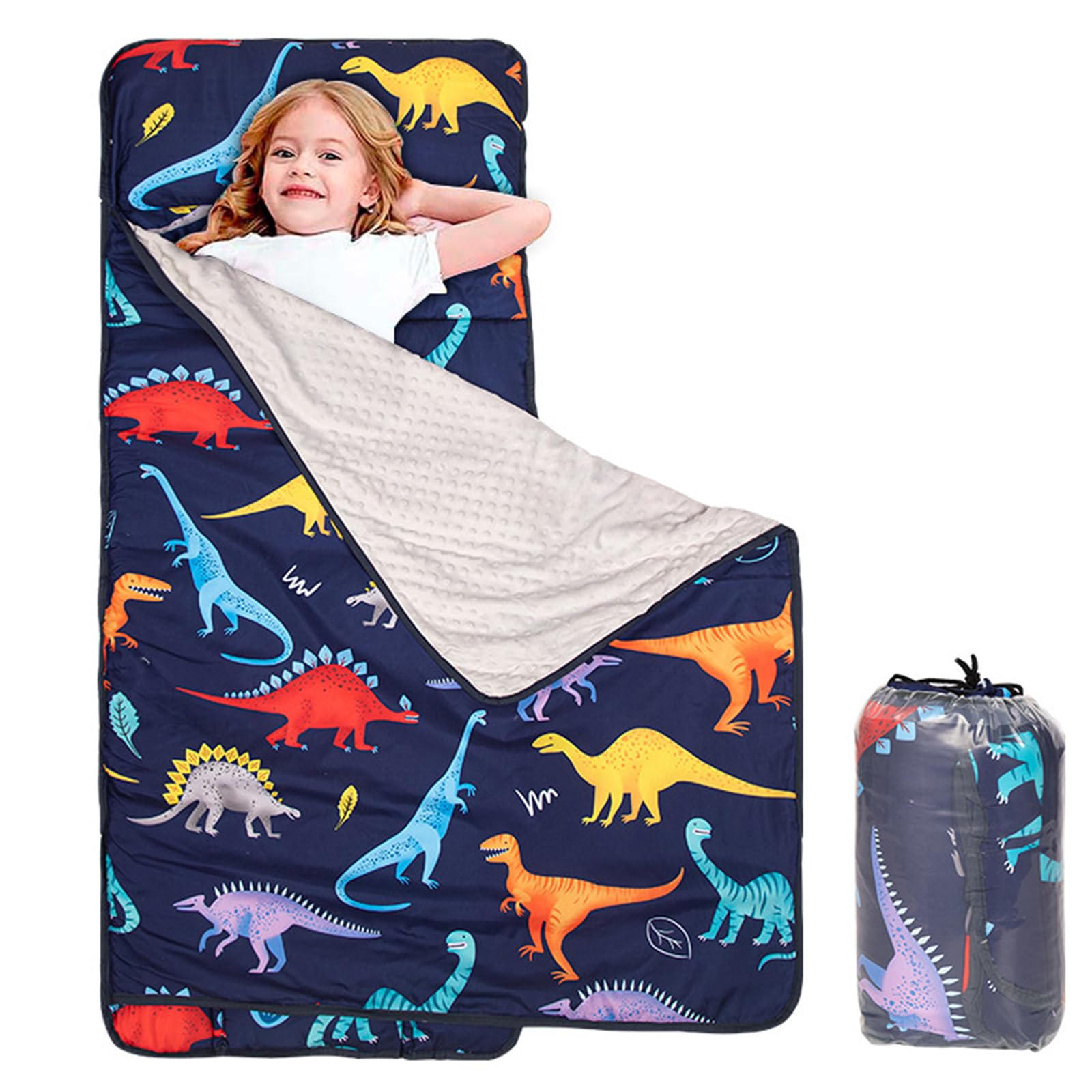 Beauenty Toddler Nap Mat, Children's Extra Long Sleeping Bag with Removable Pillow, Kids Preschool Seasons Wide Blanket, Toddler Travel Bed, 140x57cm(Style 1)