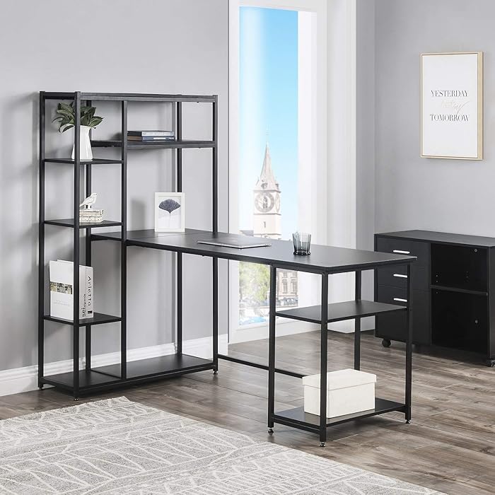 Buy Rhomtree Home Office Desk with Storage Shelves 63 inch Modern Large