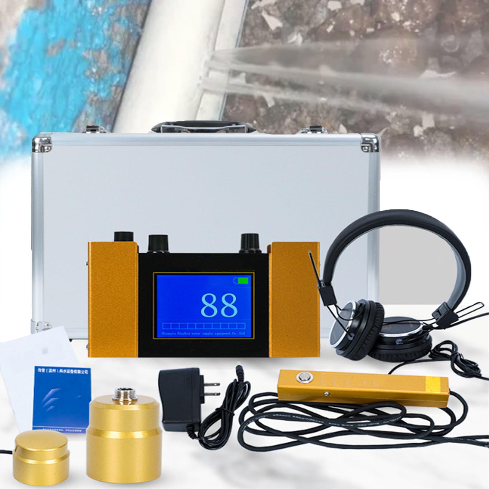 Rilevatori Professionali di Perdite d'Acqua, con Display Digitale, Custodia per Il Trasporto, Rilevatore di Perdite d'Acqua nelle Tubature Sotterranee per Cantieri Edili
