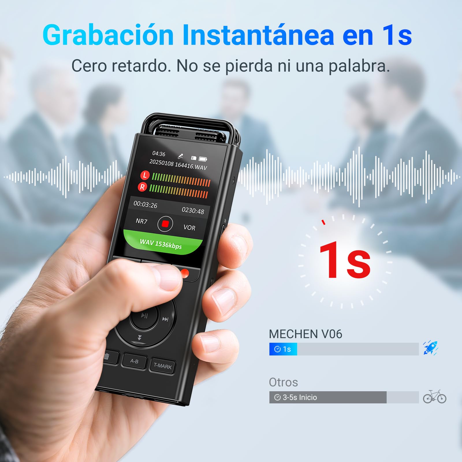 MECHEN 144 GB Grabadora de Voz Digital, Grabadora Activada por Voz con 10.000 h de Tiempo de Grabación, Audio HD de 3072 Kbps, Reducción de Ruido, Puede Conectarse a un Micrófono Externo (144, GB)