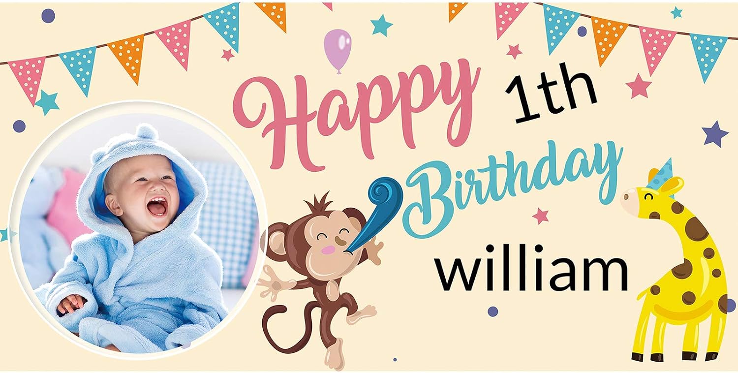 SENEW Happy Birthday Banner Personalized with Photo, Big Custom Banner for Birthday Party Backdrop Decoration, Congratulations Banner with Vivid Colors And Various Patterns 4ft x 2ft