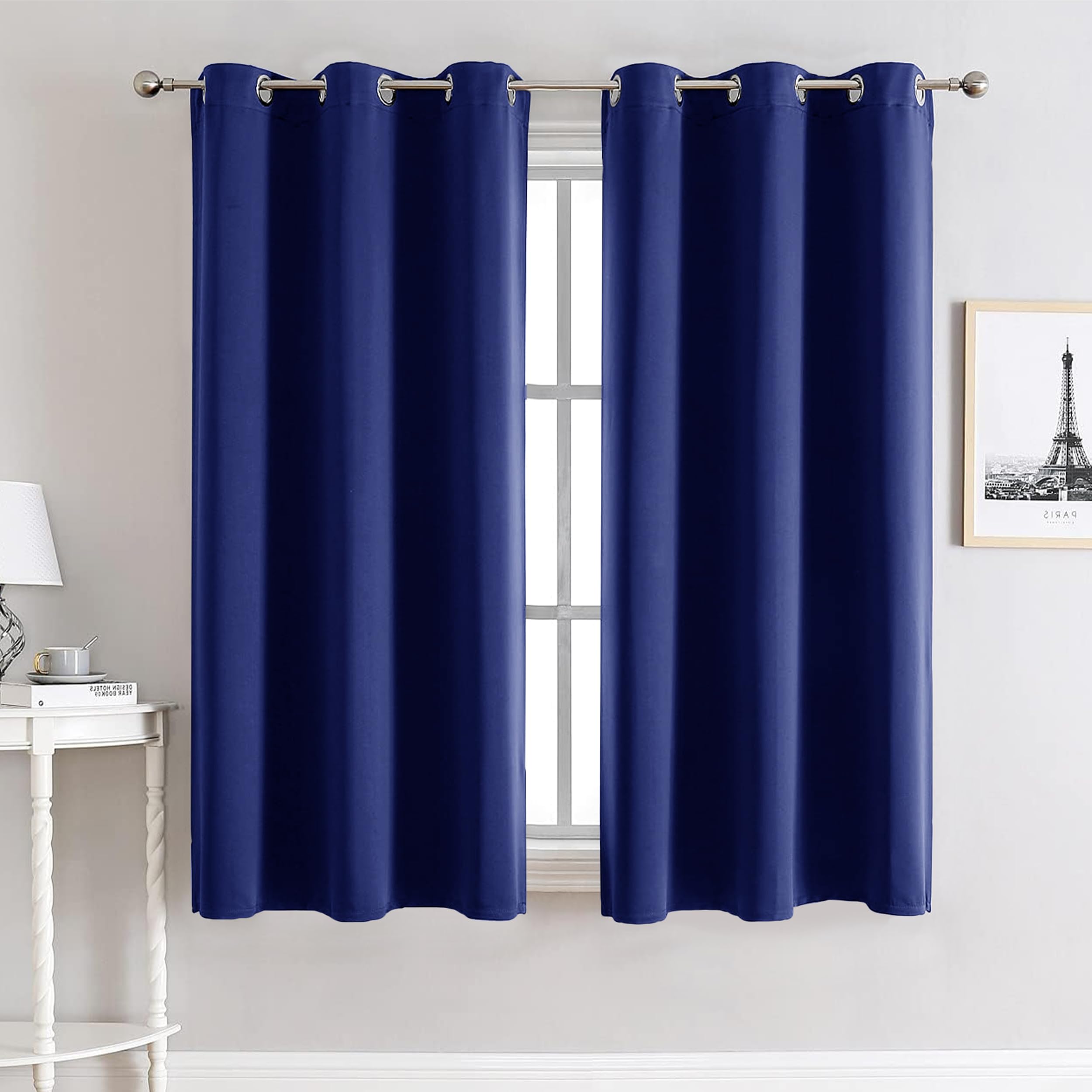 My home store Navy Blackout Curtains for Bedroom Super Soft Solid Thermal Insulated Eyelet Blackout Curtains for Living Room W 46" x L 54" (2 Panels)