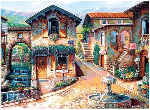 Cobble Hill - Rompecabezas de 1000 piezas, fuente en la plaza, póster de muestra incluido