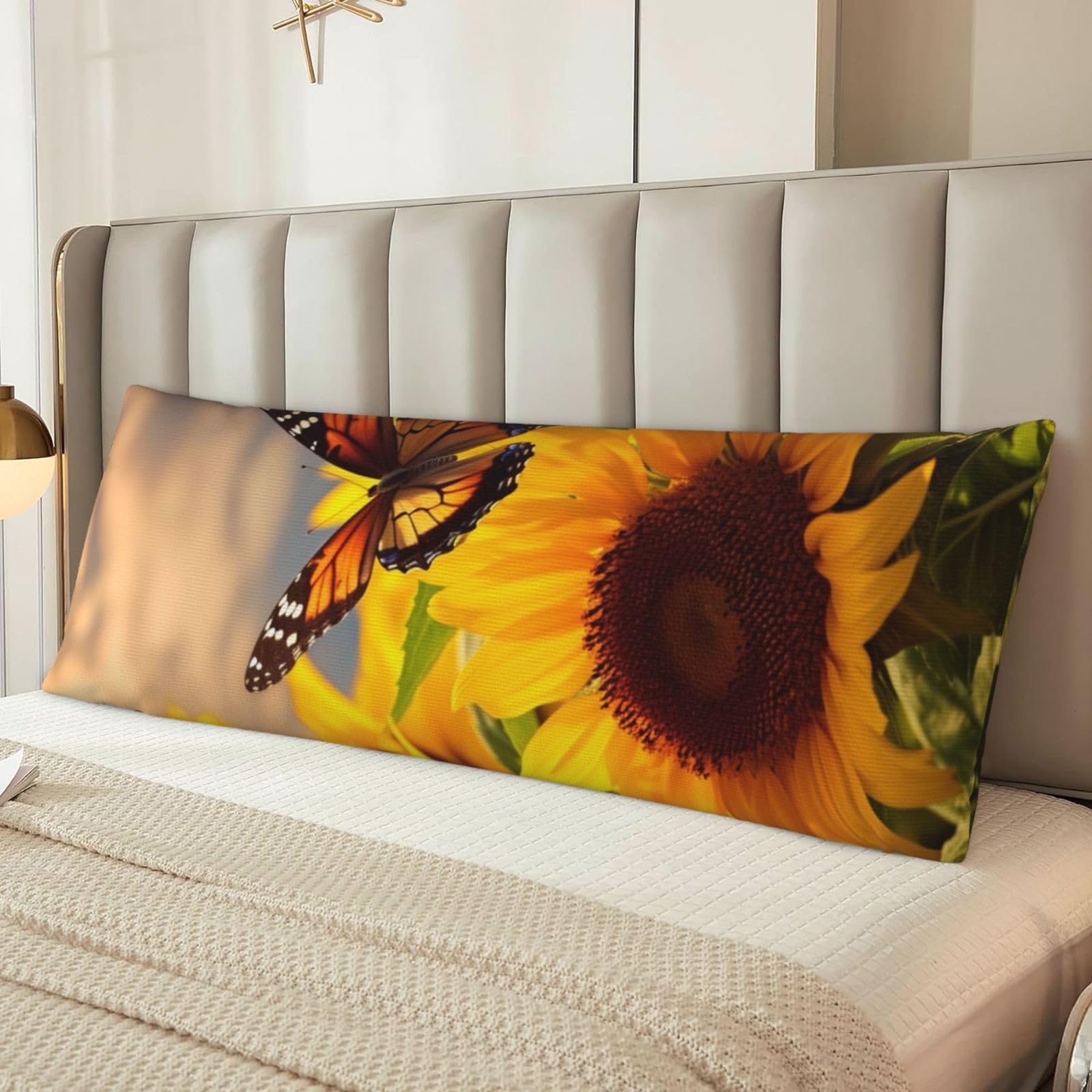 Sunflower Butterfly Body Pillow Case Cover, Microfiber Long Pillow Cases, Ultra Soft and Cozy Plush Body Pillowcase Decorative Long Bed Pillow Cover for Sleeping 20x54 Inches