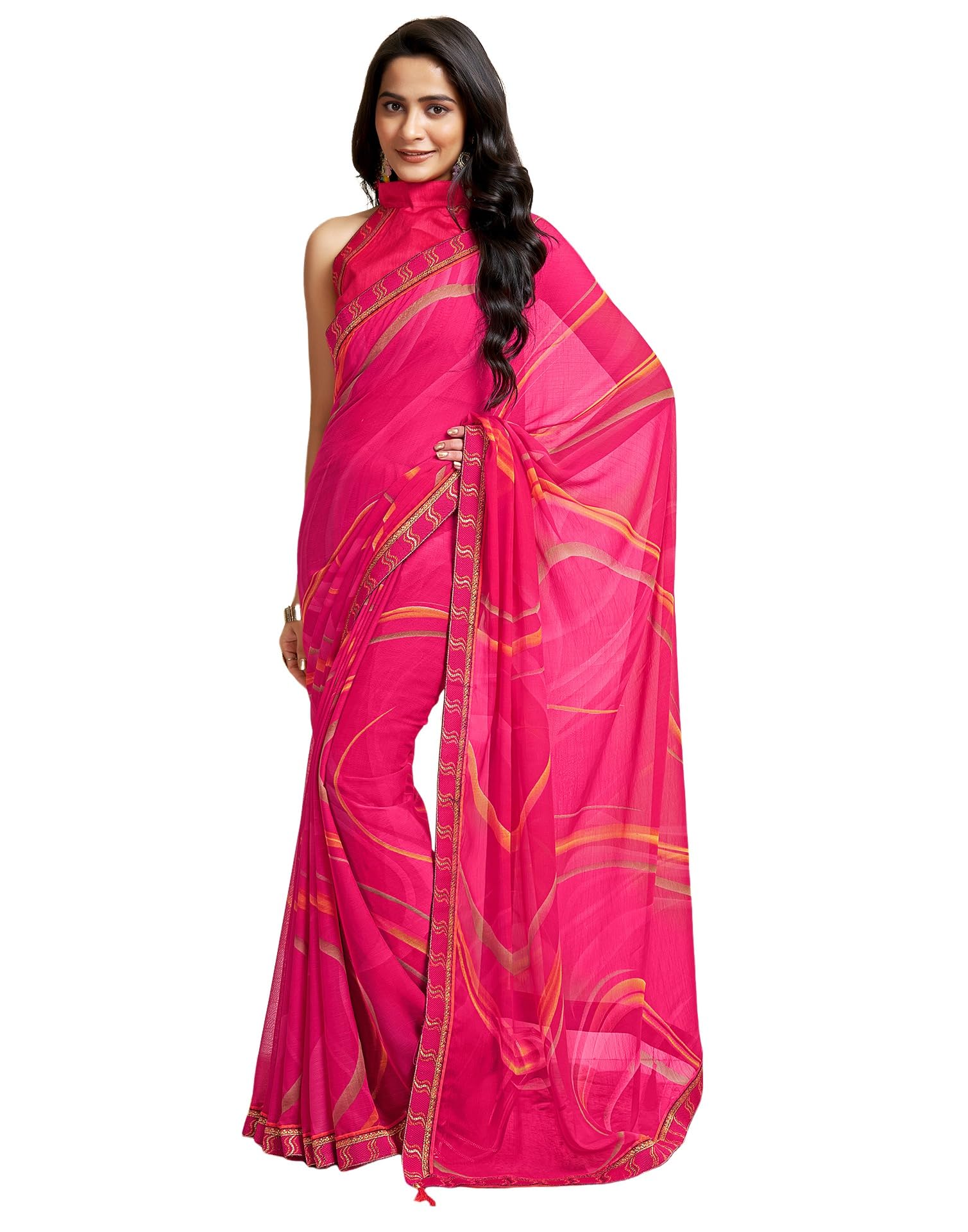 SIRILWomen's Lace & Printed Chiffon Saree with Blouse