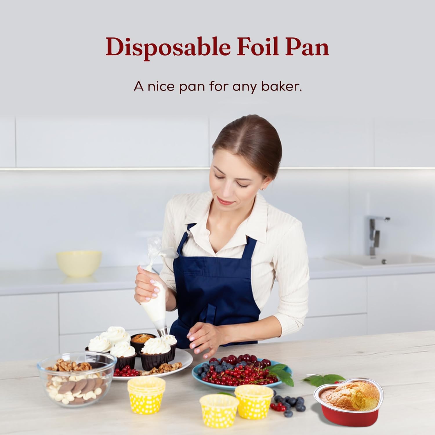 KitchenDance Disposable Colored Aluminum Mini Heart Shaped Cake Pans w/Lid - Heart Shaped Foil Pans for Valentine's Day, Mother's Day - Ideal Use For Crème Brulee, Flan, Custard - Pack of 100-3055P
