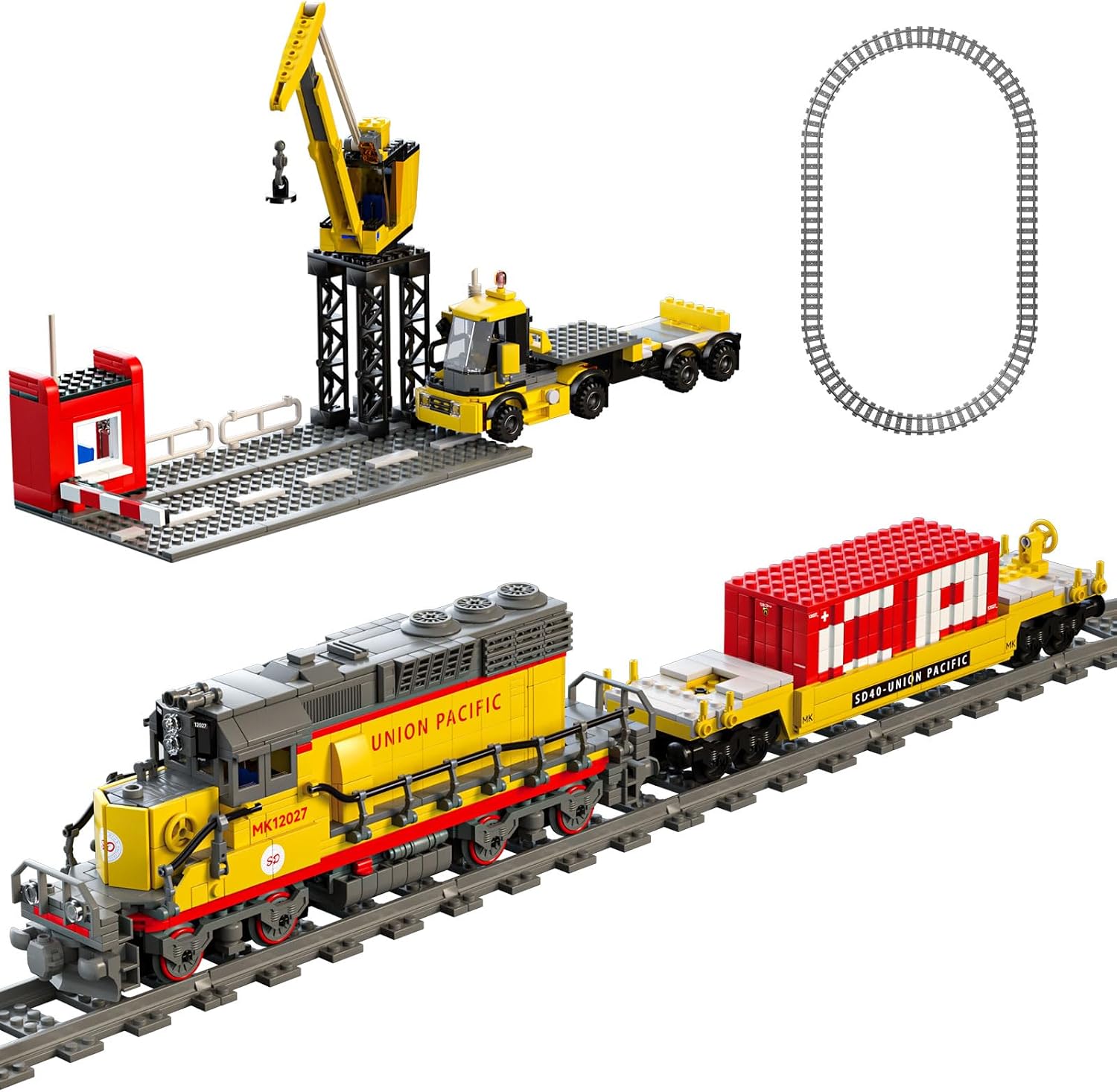Mould King Remote Control Train Building Set, 1170pcs Diesel Locomotive Train Toy with Loop Track, Crane, Containers Semi Trailer for Assembly, Construction Model Kit for Teens and Adults (Age 14+)