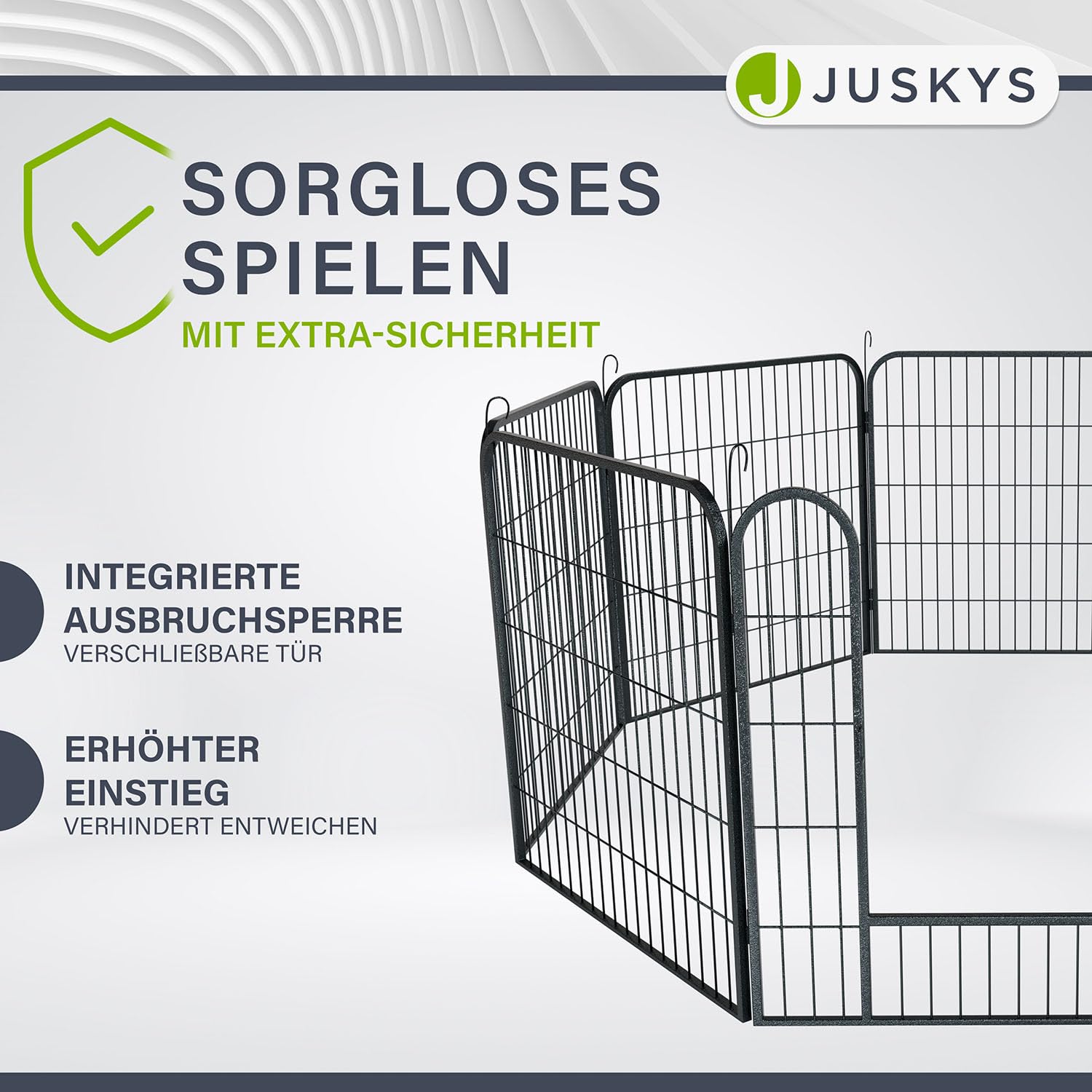 Juskys Welpenauslauf Plus 160x160x80 cm - Welpenlaufstall 8-teilig aus Metall - Freigehege mit Tür - Welpengitter für Hunde, Hasen & Kleintiere