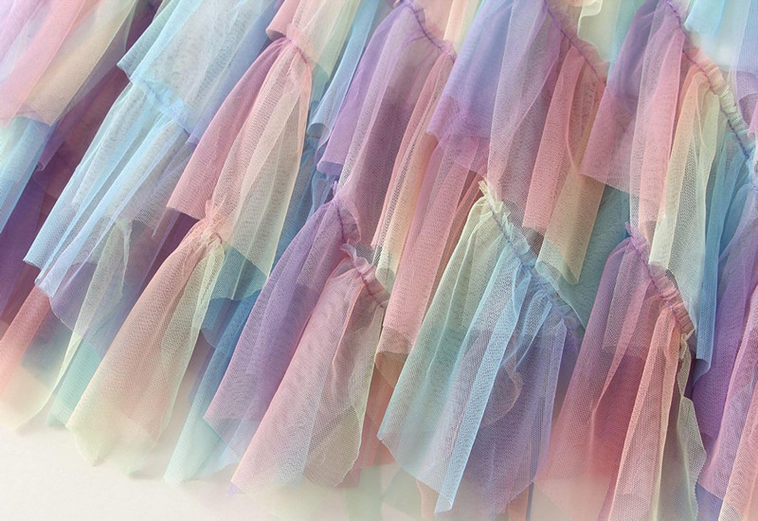 Womens Rainbow Skirts Gradient Ruffle Tulle Skirt Asymmetrical A-line Midi Skirts Wedding Party Skirt 2025 Fashion - Image 4