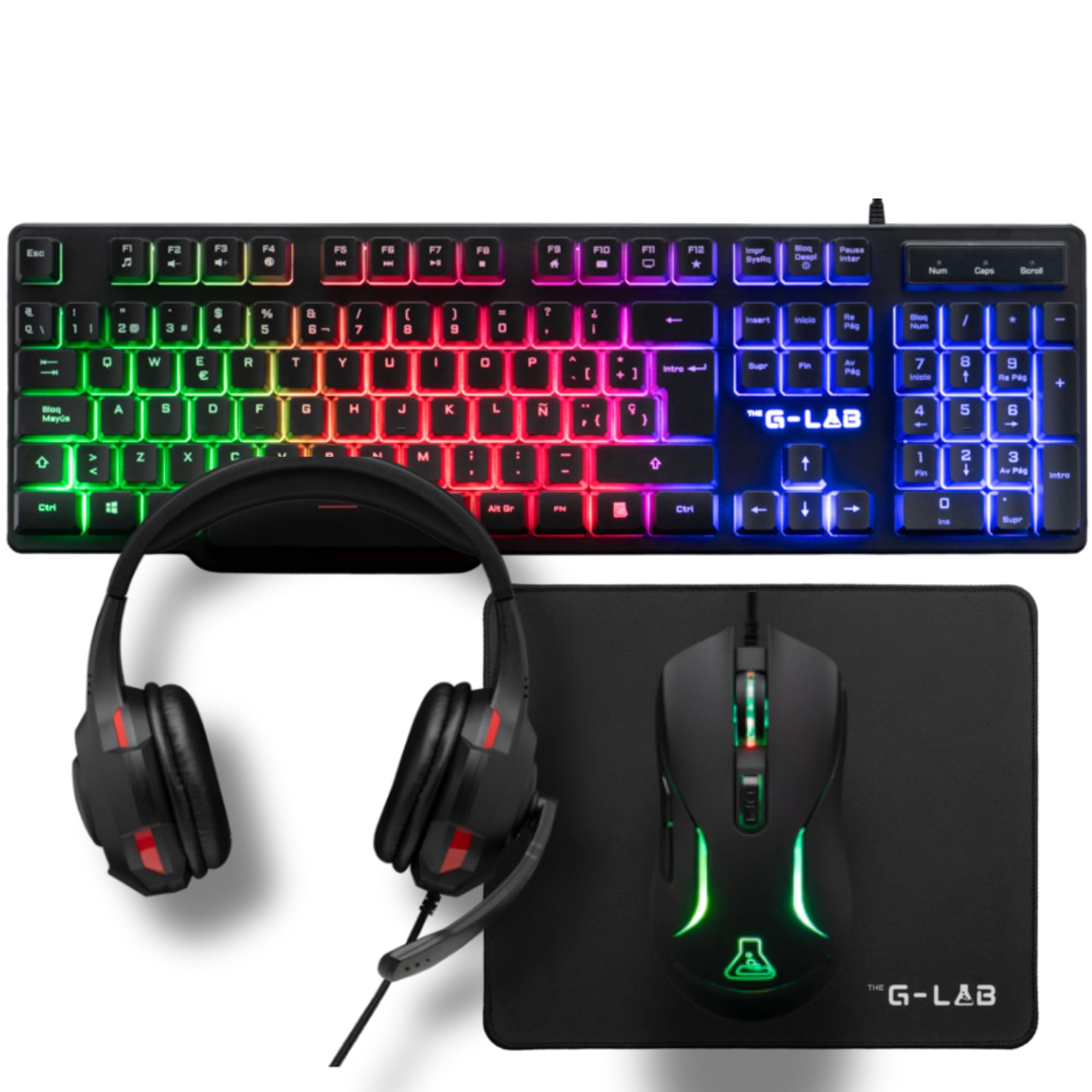 The G-Lab - Sulfur Combo - 4 in 1 Pack - QWERTY Gaming Keyboard with Ñ, Gaming Mouse 3600 dpi, Gaming Headphones, Non-Slip Gaming Mat – PC, PS4, PS5, Xbox - Layout Espanol