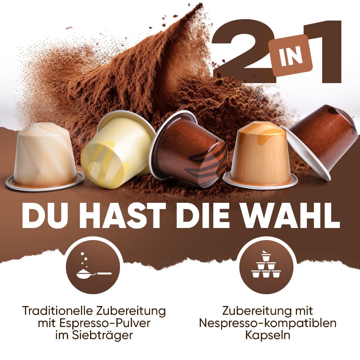 ProfiCook Espressomaschine | Espressoautomat inkl. Siebträger | italienische Profi-Espressopumpe 20 bar | für Kaffeepulver und Nespresso kompatible Kapseln | Kaffeemaschine Siebträger | PC ES 1267