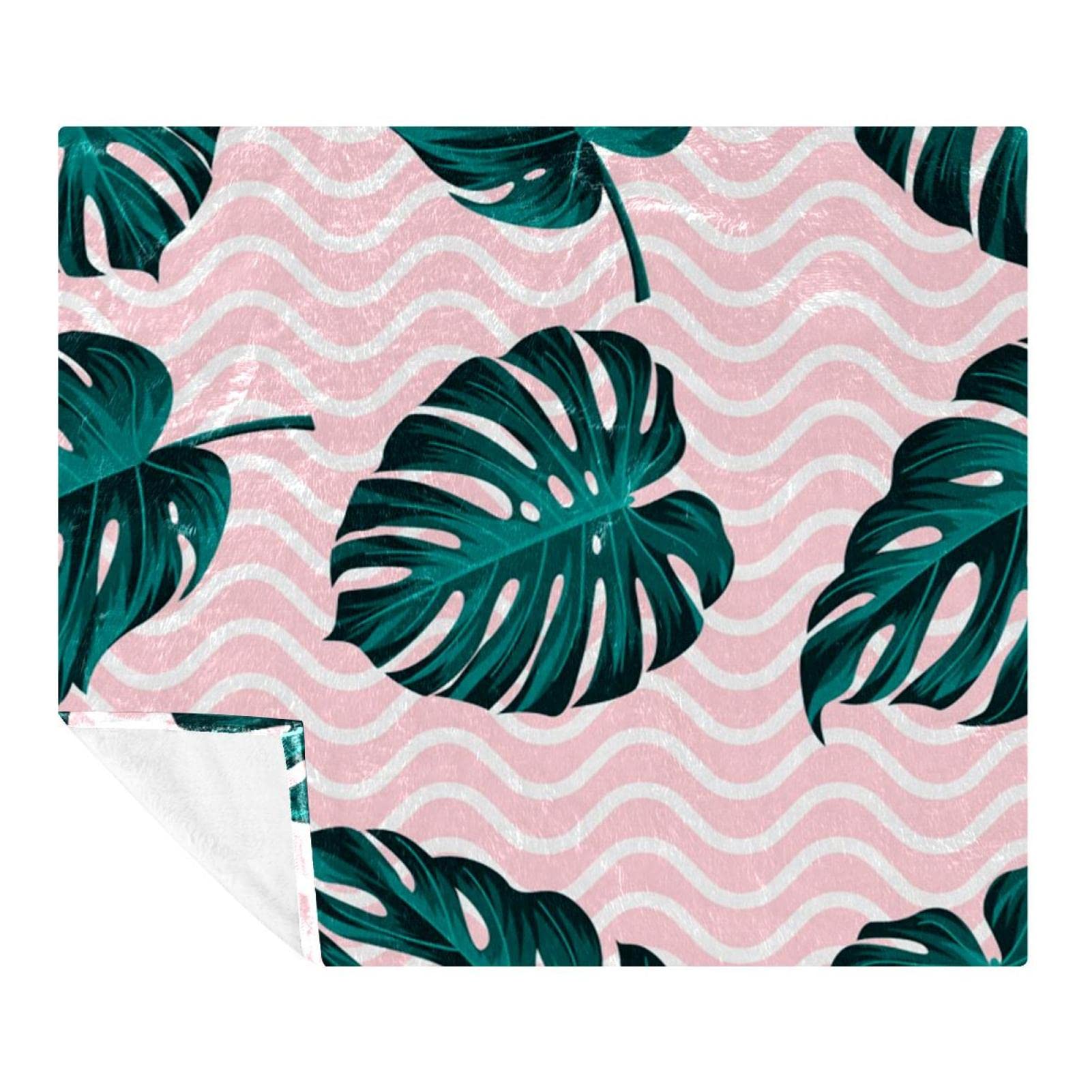 Couverture polaire légère microfibre rose 150x200 cm avec motif palmier pour lit moderne