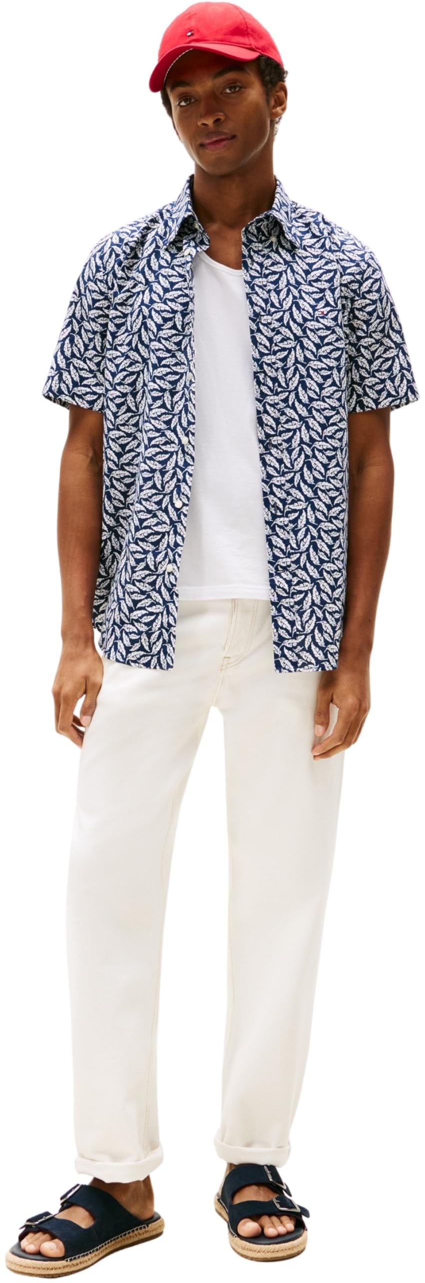 Tommy Hilfiger Herren Hemd Linen Blend Print Kurzarm