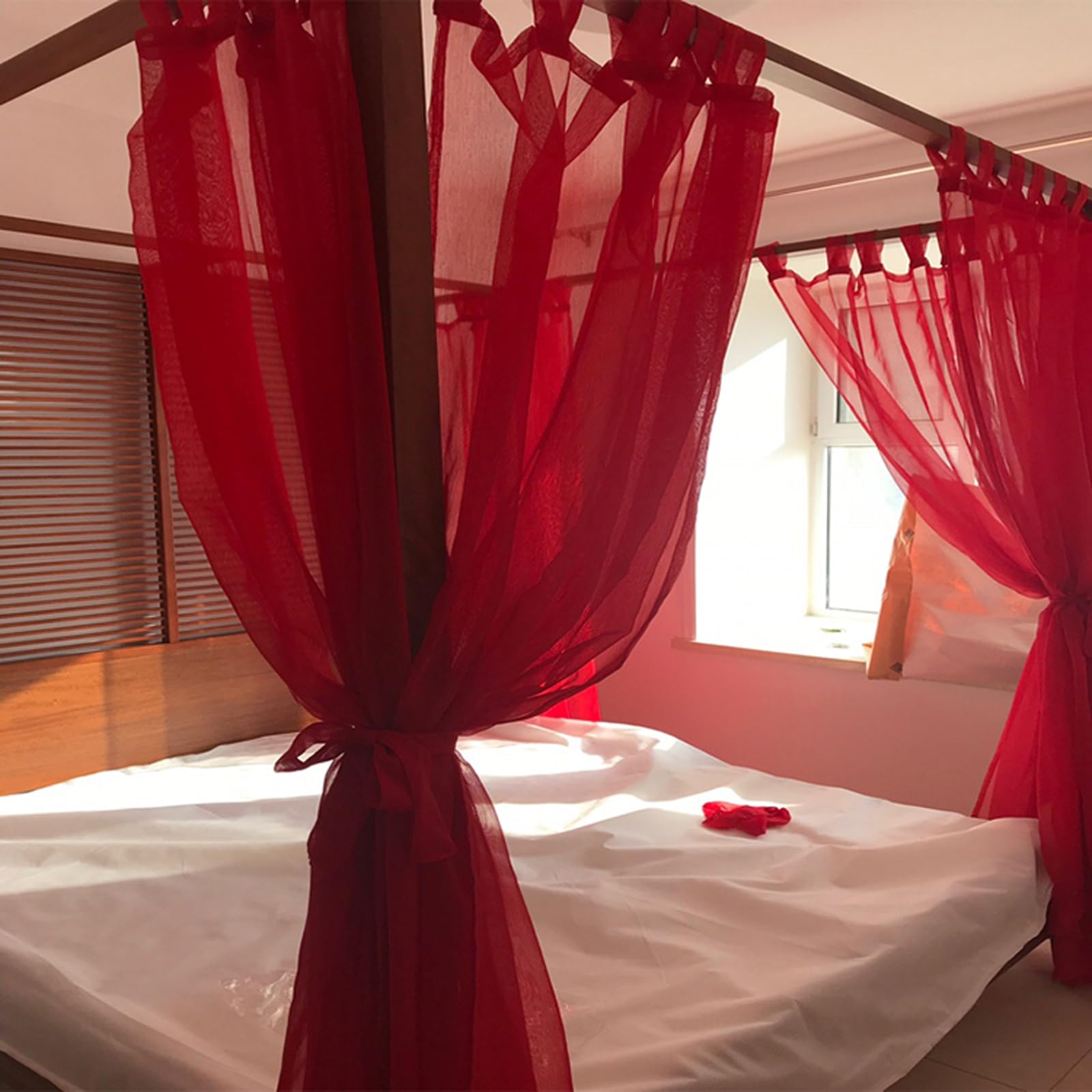 UDPOIUYT Post Princess Bed Canopy Curtainm, Double Layer Four Corner Canopy Drapes For Bedroom Play Tents Multicolor Multiple Sizes(Red,180 * 220cm)
