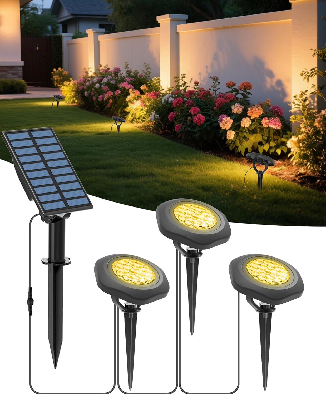 CORESLUX Solar Spot Lights Outdoor Waterproof IP68, 3-in-1 LED Warm Light Solar Landscape Lights, 2 Light Modes Pond Lights Landscape Path Lights for Outside Garden Yard Pond Pathway