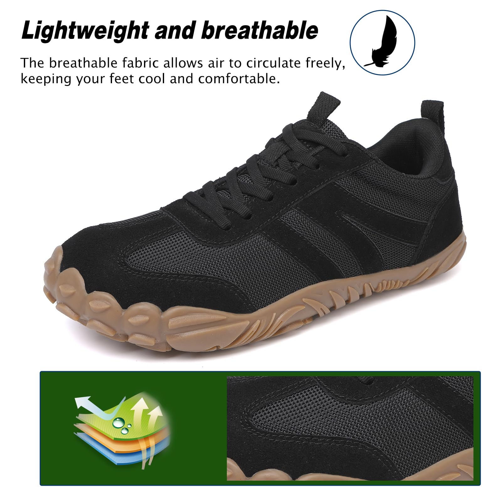 AONETIGER Chaussures Pieds Nus Homme Femme Légère Barefoot Shoes Respirantes Larges Chaussure Minimaliste Trail Antidérapante Extérieur Chaussures de Running GR.36-47 EU