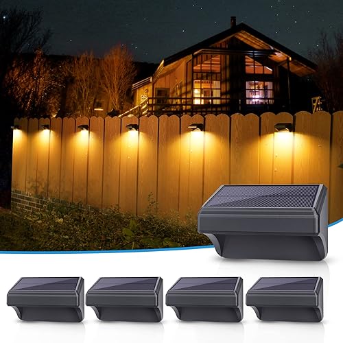 Miniatura 8 de Aulanto Paquete de 4 luces solares para valla, 100 lúmenes, luz solar grande para exteriores, IP65, impermeable, blanco cálido y 10 modos RGB, luces