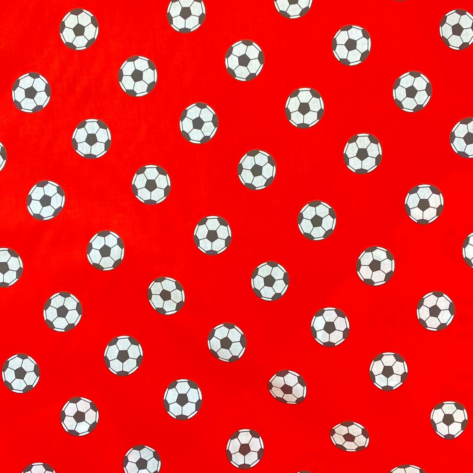 Kayes Textiles Red Football Print Polycotton Fabric, Background, 112 Cm Wide