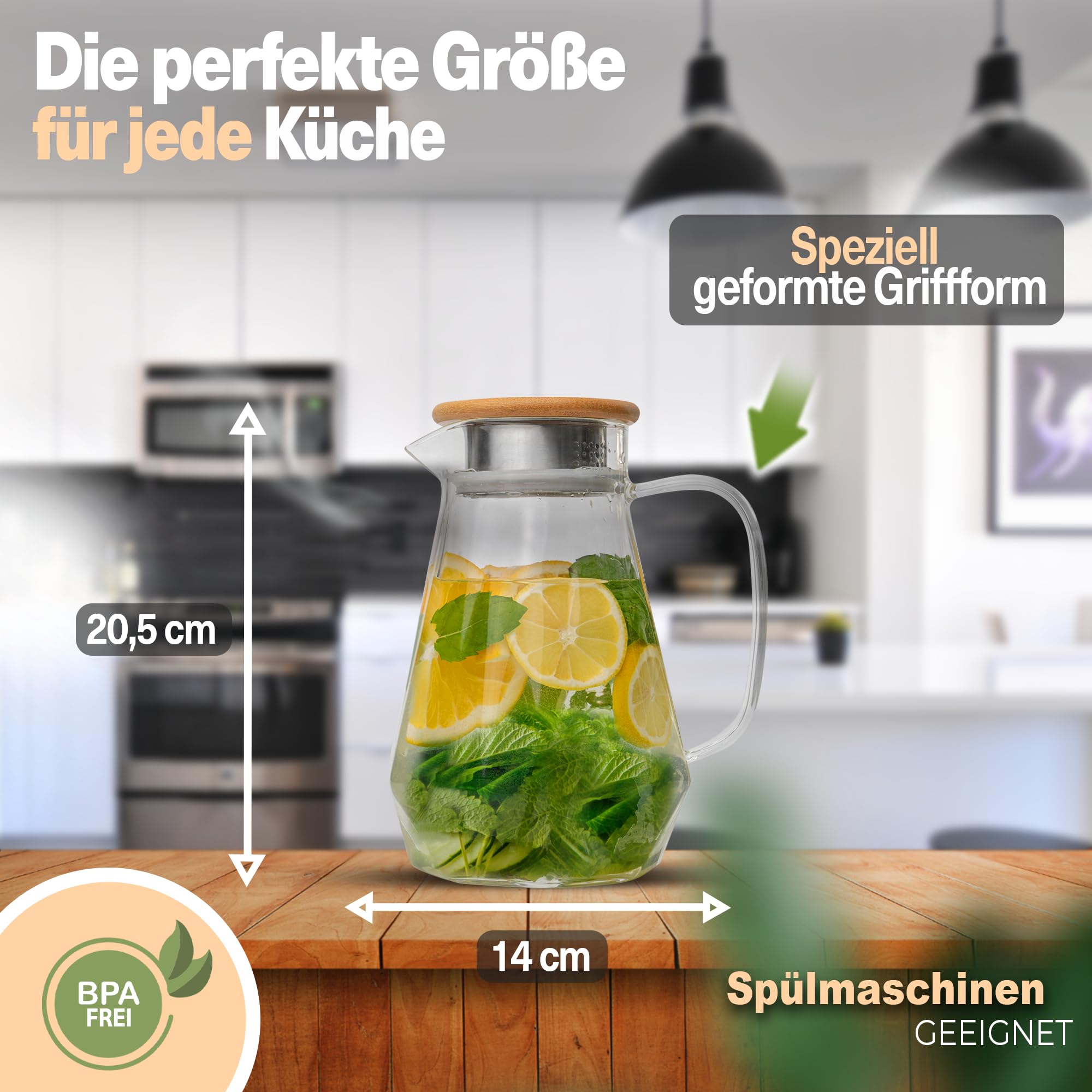 CLIDOR ® - Caraffa in vetro – 1,5 litri (spessore in vetro rinforzato) caraffa per bevande calde e fredde – beccuccio antigoccia – caraffa per acqua – teiera in vetro – robusta caraffa in vetro con