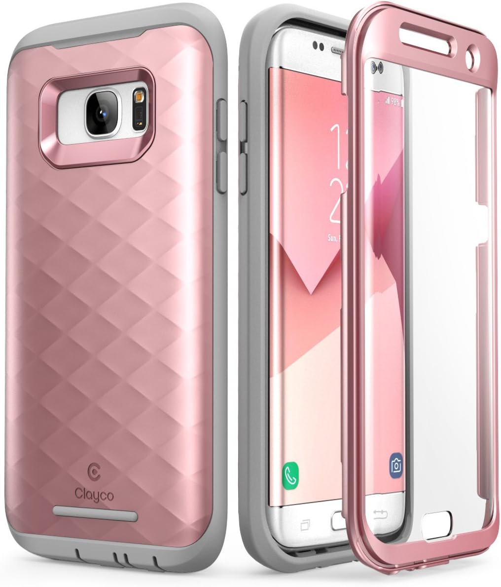 Clayco Hera Series Full-Body Rugged Built-in Screen Protector Case for Samsung Galaxy S7 Edge (2016 Release), Rose Gold