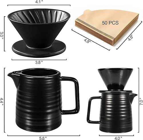 Miniatura 3 de Cafetera vertida, 17 onzas, gotero de cerámica que retiene el calor con 50 filtros de café de papel para el día del padre, Navidad, cafetera de