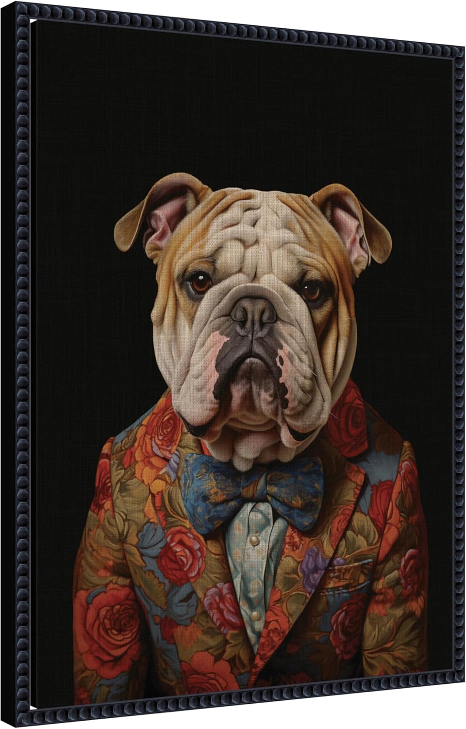 Kate and Laurel Framed Canvas Wall Art Print Regal Portrait of a Bulldog by The Creative Bunch Studio, 18 x 24 Sylvie Beaded Black Frame, Whimsical, Animal Art for Wall Decor