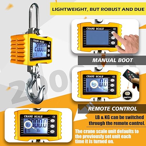 Miniatura 4 de YATOINTO Báscula de grúa digital de 2200 libras de alta precisión para trabajo pesado industrial, báscula colgante con control remoto, caja de
