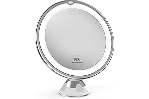 10x Magnification Makeup Mirror with Adjustable Light and 360-Degree Rotation