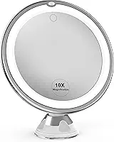 Venigo Espelho de maquiagem atualizado 10x com controle de toque, ventosa de bloqueio potente e rotação de 360 graus, espelho de aumento com luzes para casa, banheiro e viagens