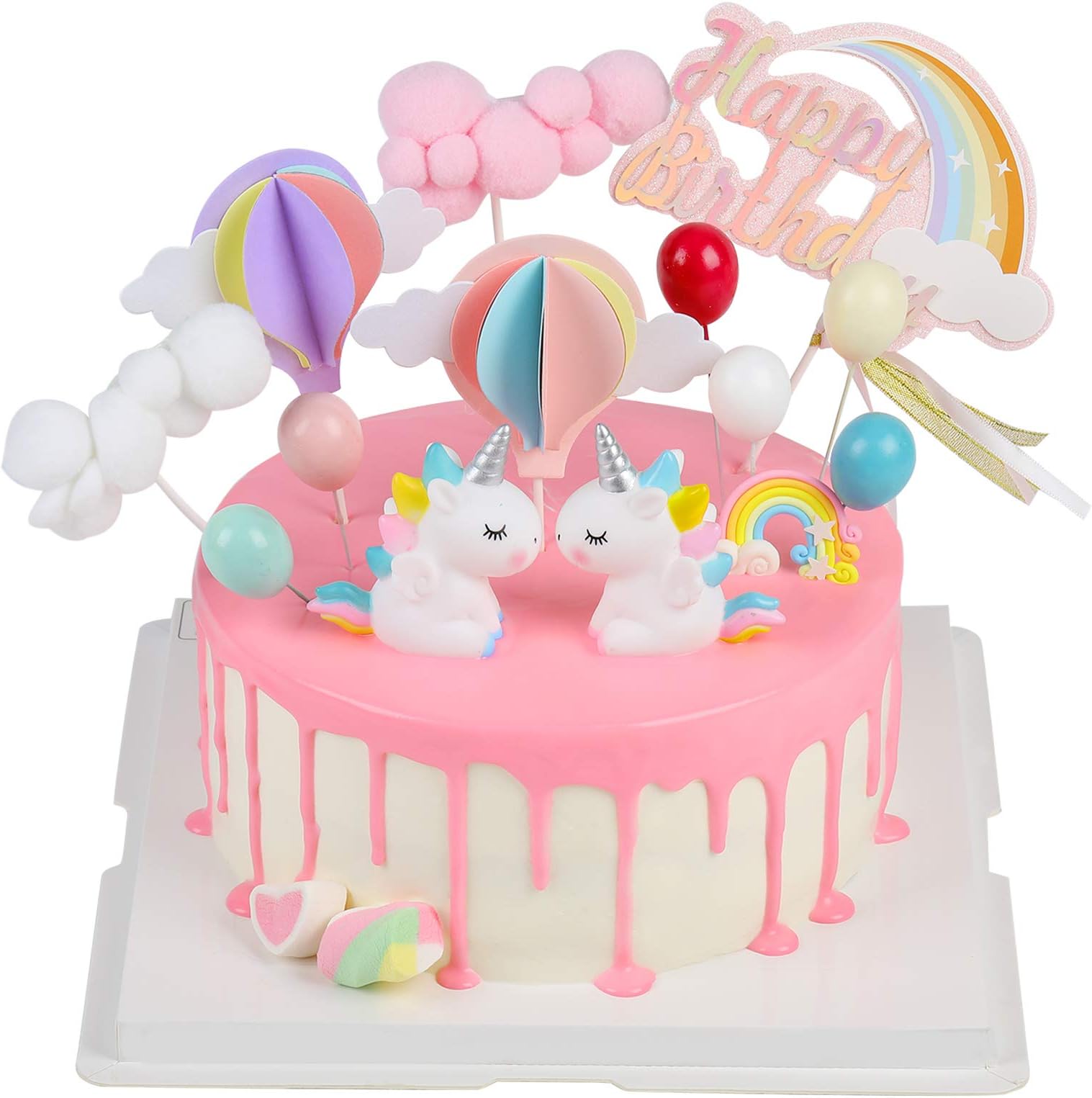 EKKONG Unicorn Cake Topper, 14 Pieces Cake Decoration Rainbow Cake Toppers for Kids Boys Girls Birthday Wedding Baby Shower Party (14 Pieces)