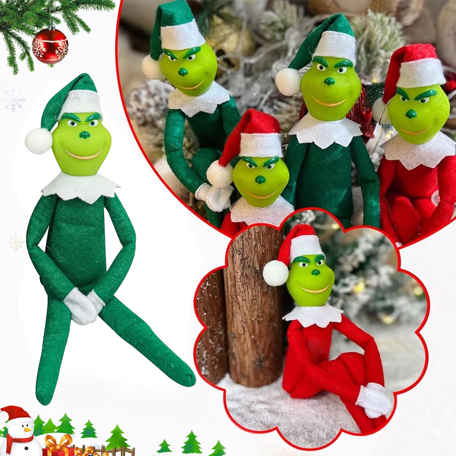 12.6'' Christmas Monster Plush Toy, Christmas Stuffed Figures Doll for Kids and Christmas Tree Home Decorations(Green)