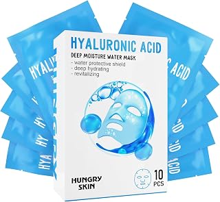 HUNGRYSKIN Hyaluronic Acid Cloth Sheet Face Mask - Deep Hydration Moisturizing, Non-Slip Lightweight for All Skin Types Women