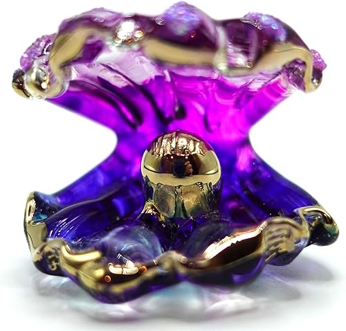 Miniatura 7 de Figuras en miniatura de nácar animales soplados a mano, arte de vidrio coleccionable, decoración de regalo, morado dorado