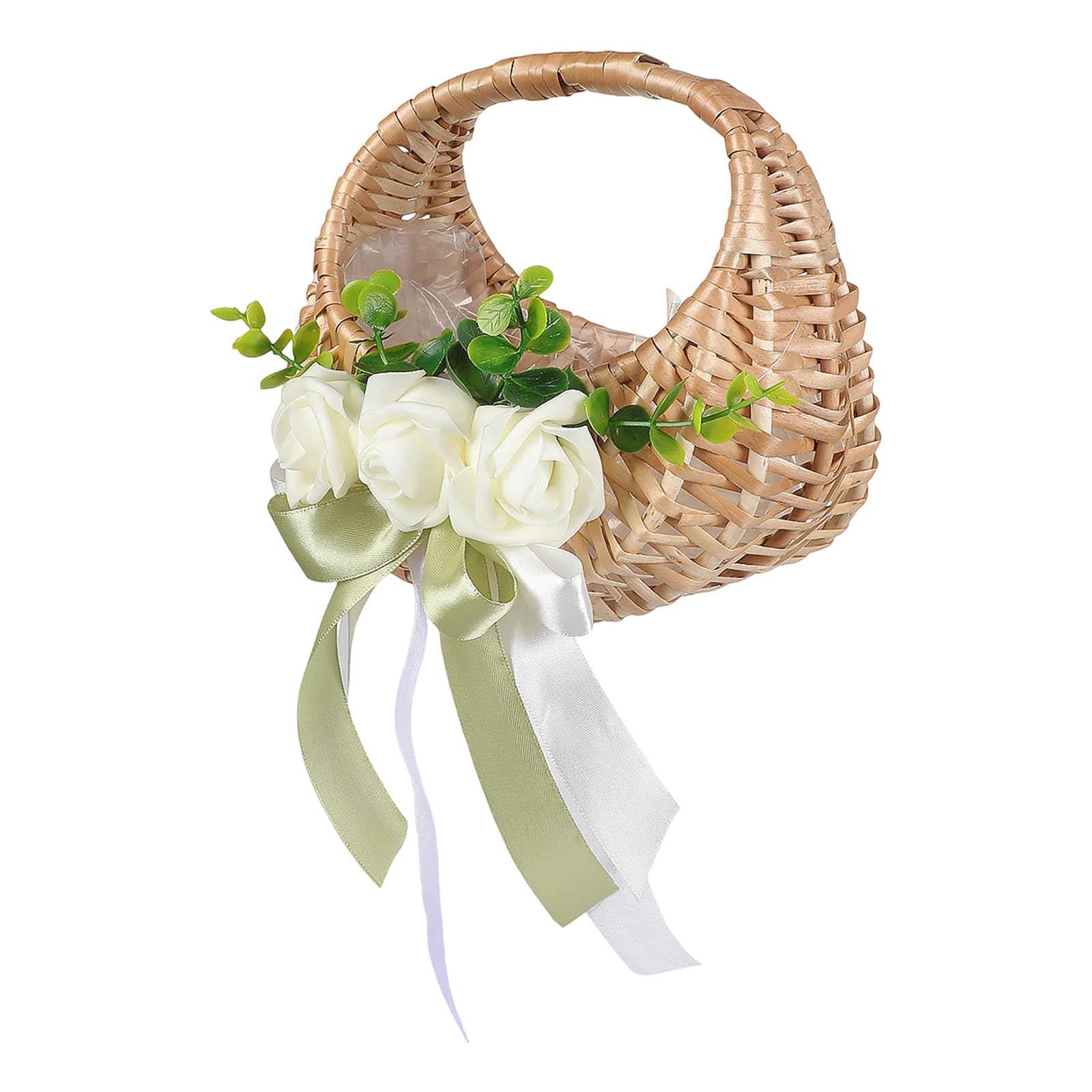 Flexible Ribbon Rattan Bridal Party Basket Perfect for Wedding Anniversary or Formal Events Wedding Party Flower Basket Bows