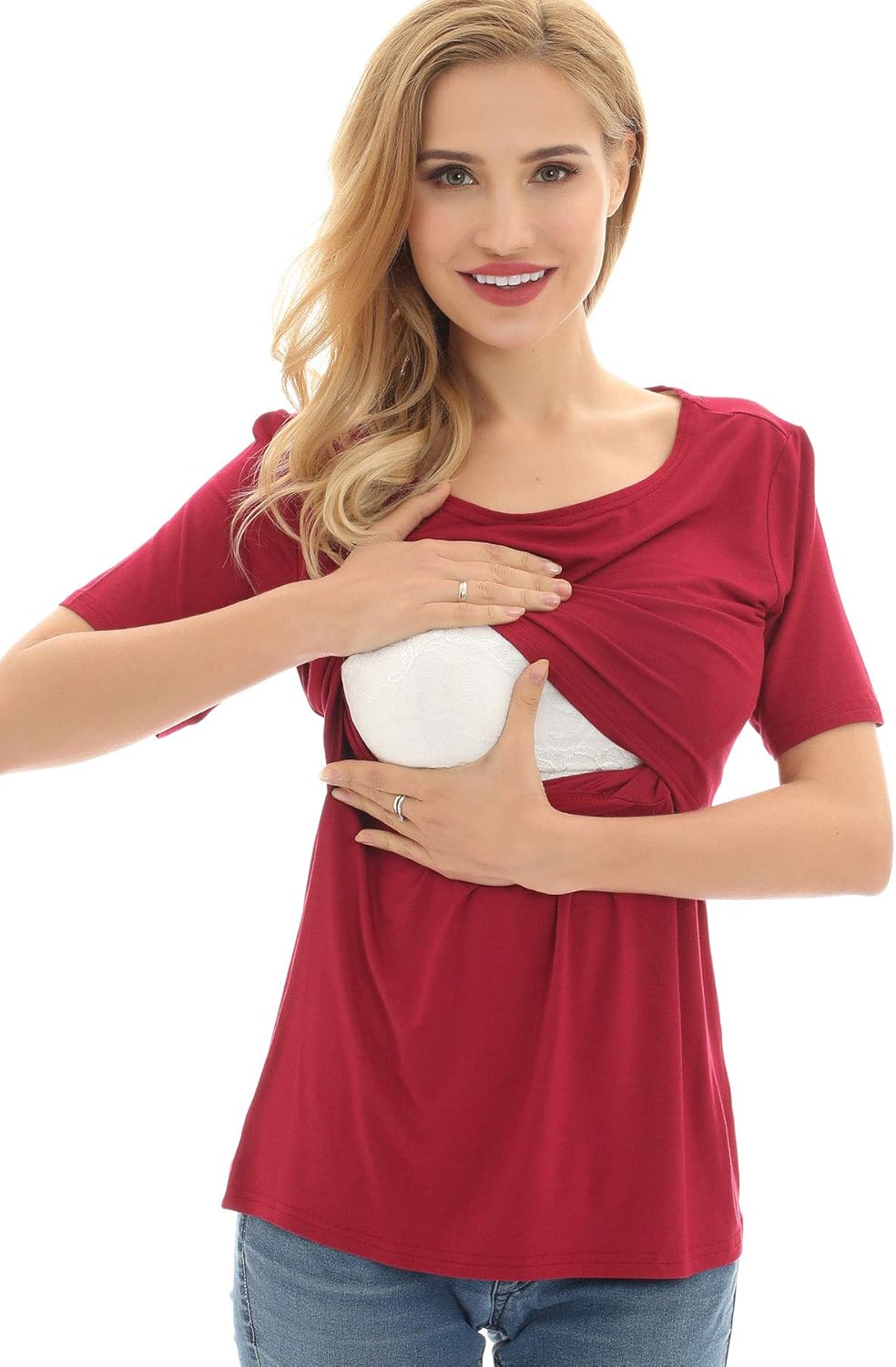 Bearsland Women's 3 Packs Maternity Nursing Tops Short Sleeve Breastfeeding Shirts - Image 6