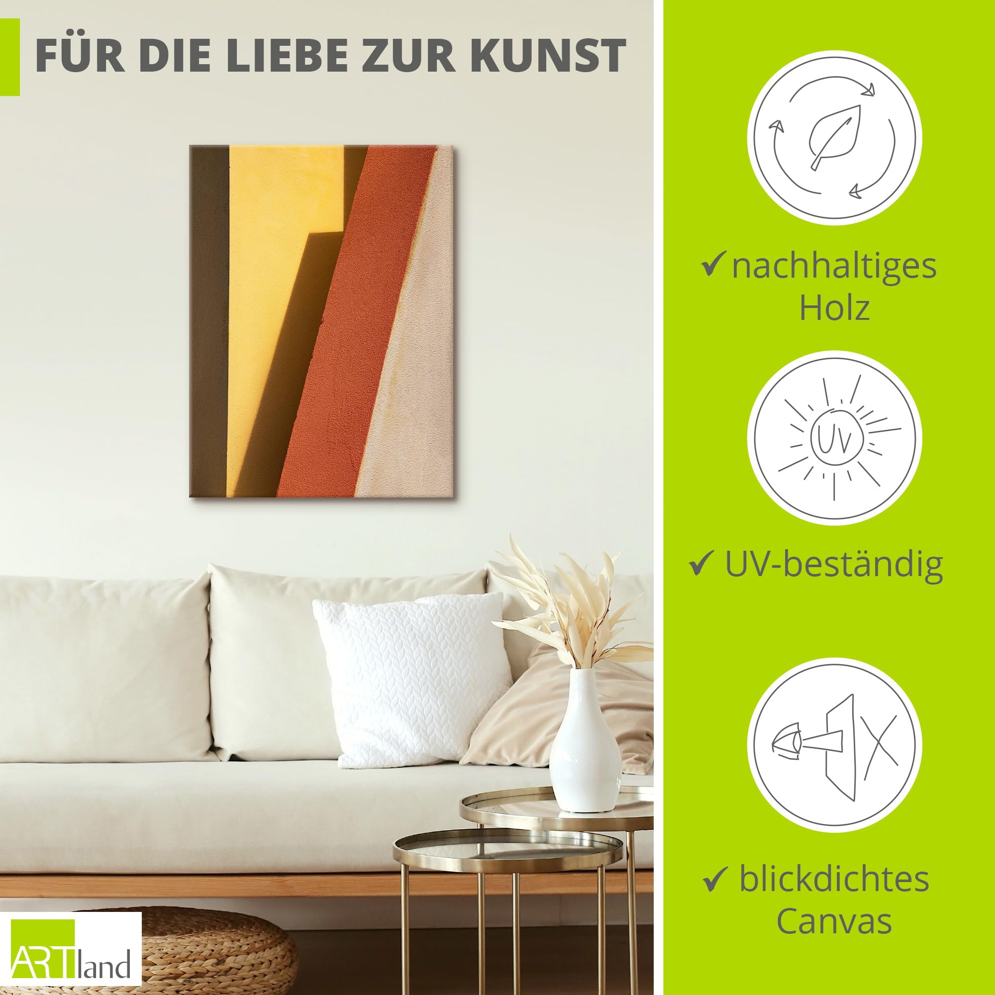 ARTLAND Wanddeko Leinwand Bilder Wandbild 60x80 cm aesthetic room decor Minimalismus Architektur Mauer modern U6BV