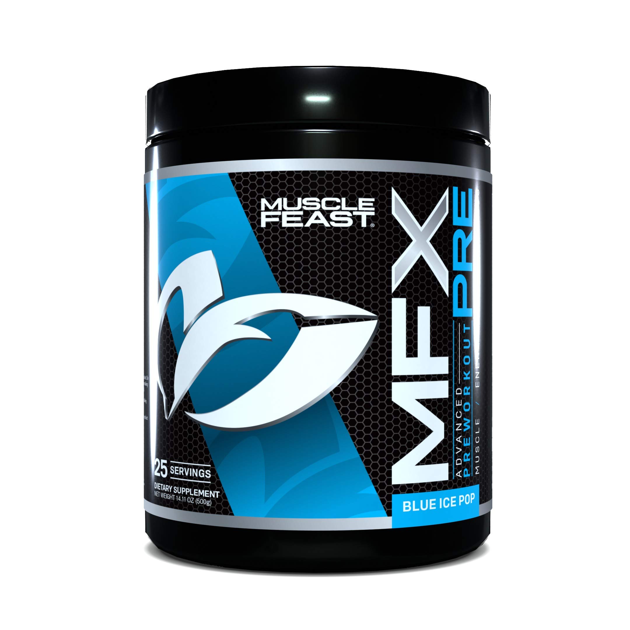 Muscle Feast MFX PRE CarnoSyn Natural Caffeine Nitric Oxide Pre-Workout Powder, Blue Ice Pop, 500g