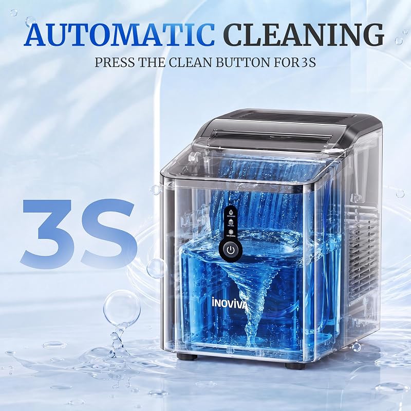 Inoviva Ice Makers Countertop, Nugget Ice Ready in 6 Mins, Self-Cleaning, One-Click Operation, Ice Machine with Smart Infrared Sensing,26.5LBS/Day, Portable Design Ideal for Home, Rv, Office, Party image 3