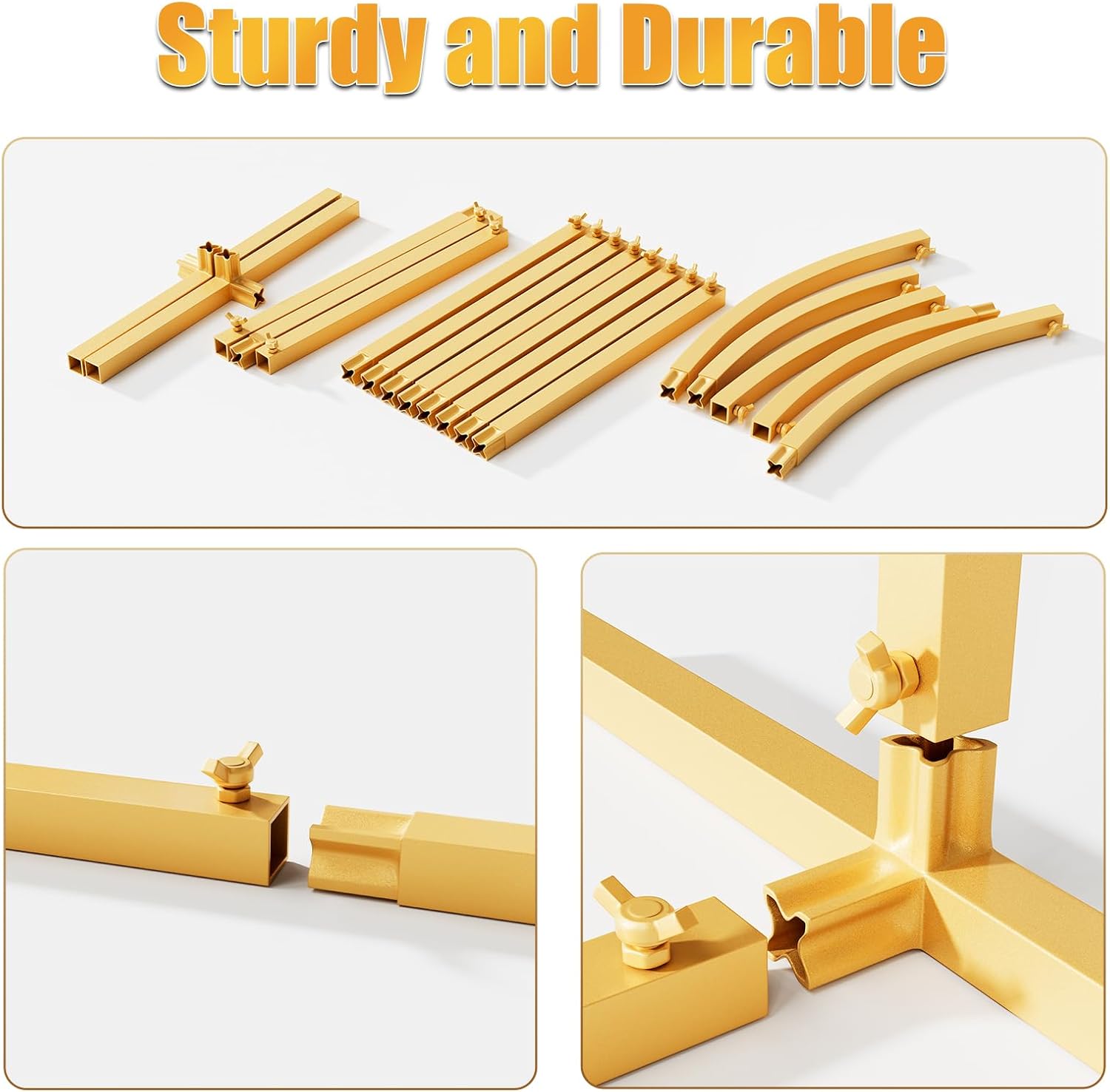 7.2FT Metal Arch Backdrop Stand and Cover Set, Gold Arch Stand with Cover, Easy to Assemble, Pretty Wedding Arch for Birthday Party, Wedding Ceremony and Baby Shower