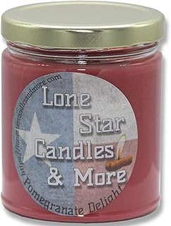 Pomegranate Delight Scented Soy Candle, Hand Poured 100 Percent Soy Wax Candle, Natural Soy Candle Lone Star Candles, A Unique mix of Spices with tangy Pomegranate & Red Berries, 9 oz Round Glass Jar