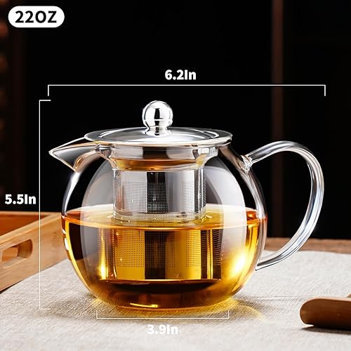 Miniatura 4 de PARACITY Estufa de vidrio de 22 onzas22.0 fl oz, tetera con infusor de acero inoxidable 188 extraíble, tetera transparente de borosilicato, tetera