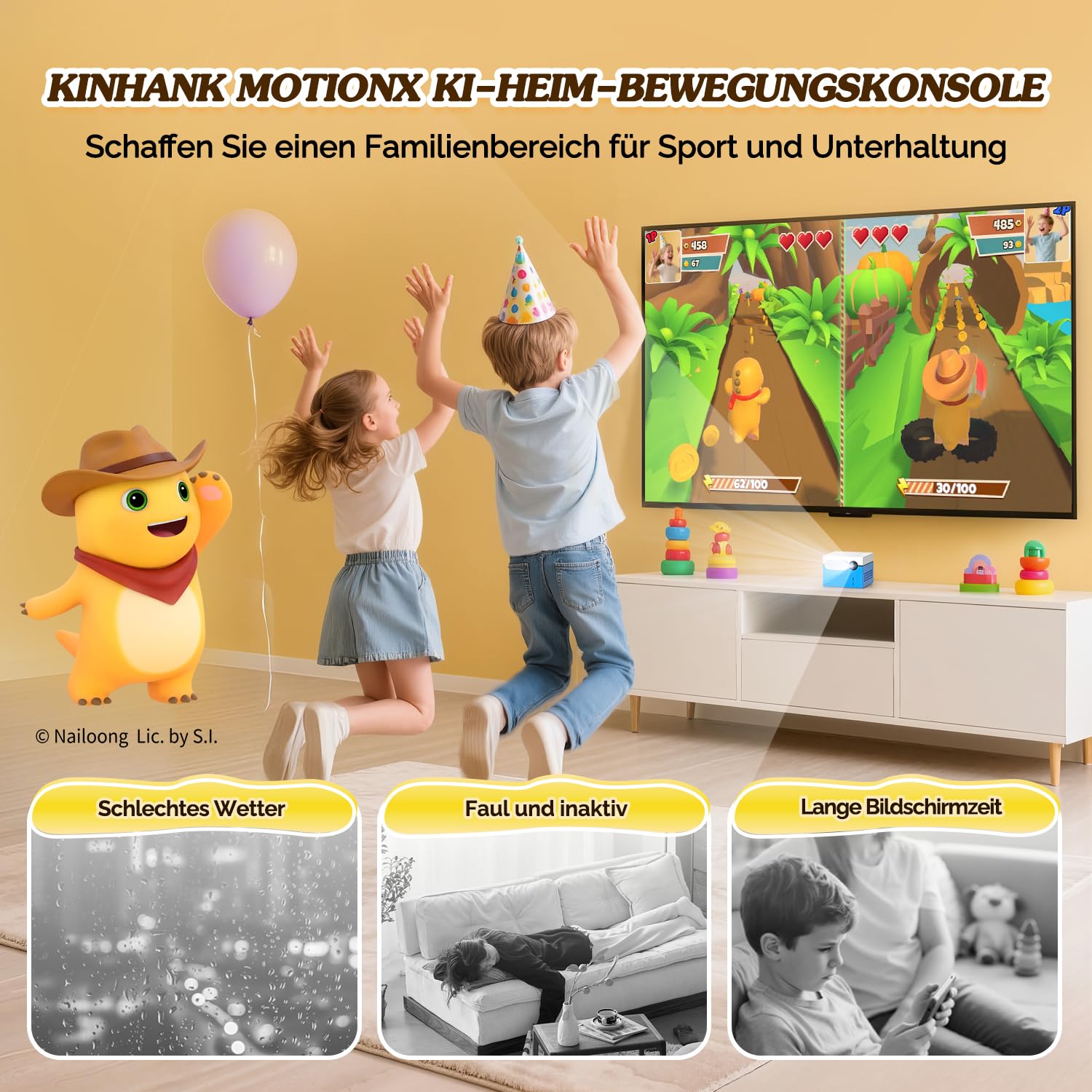 KINHANK MotionX - Spielkonsole für Kinder,Bewegungssensor Videospielkonsole | ohne Controller, Eltern-Kind-Interaktion, Monatliche Updates, Spielzeuggeschenk für Kinder ab 4